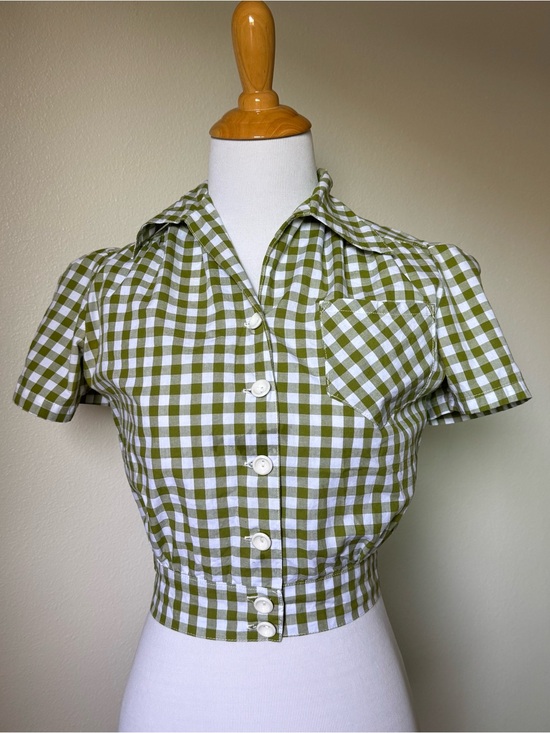 Freddies Of Pinewood Tops - Freddies of Pinewood Green Gingham Work Blouse
